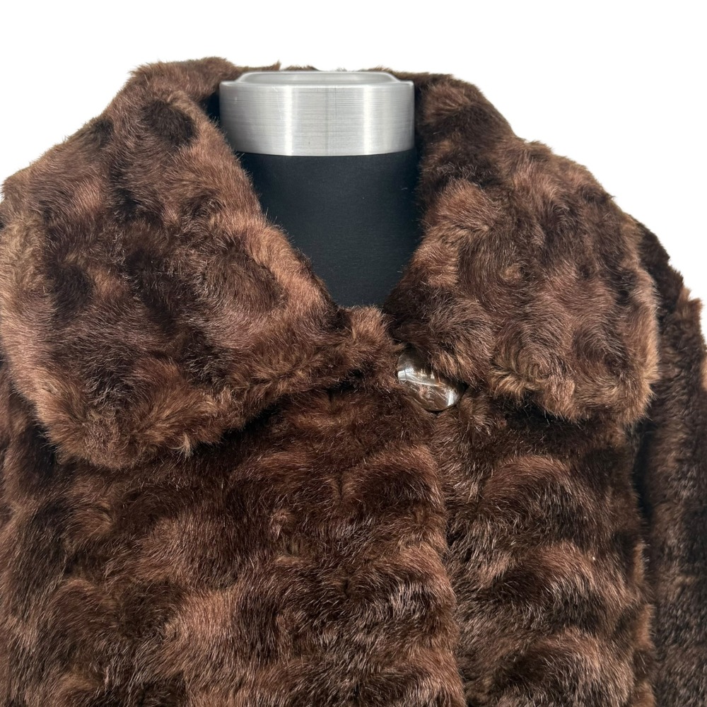 Vintage Dennis Basso Brown Faux Fur Coat Lapel Collar Winter Womens size M‎ - Picture 3 of 16